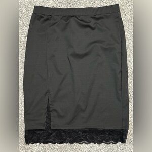 Black pencil skirt with lace trim and small slit